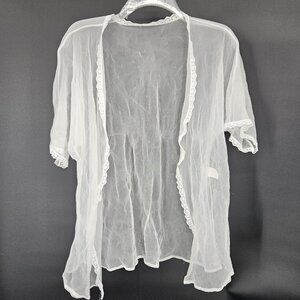 Vintage Sears Sheer Robe Womens Large Nylon Lace Trim Lingerie Made USA 70s